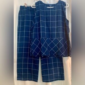 J. Jill NWT Blue & White Wide Leg Pant & Sleeveless Top Set Size 12/L